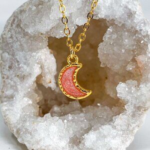 3/$20 14k Gold Watermelon Glitter Resin Moon Charm Handmade Pendant Necklace